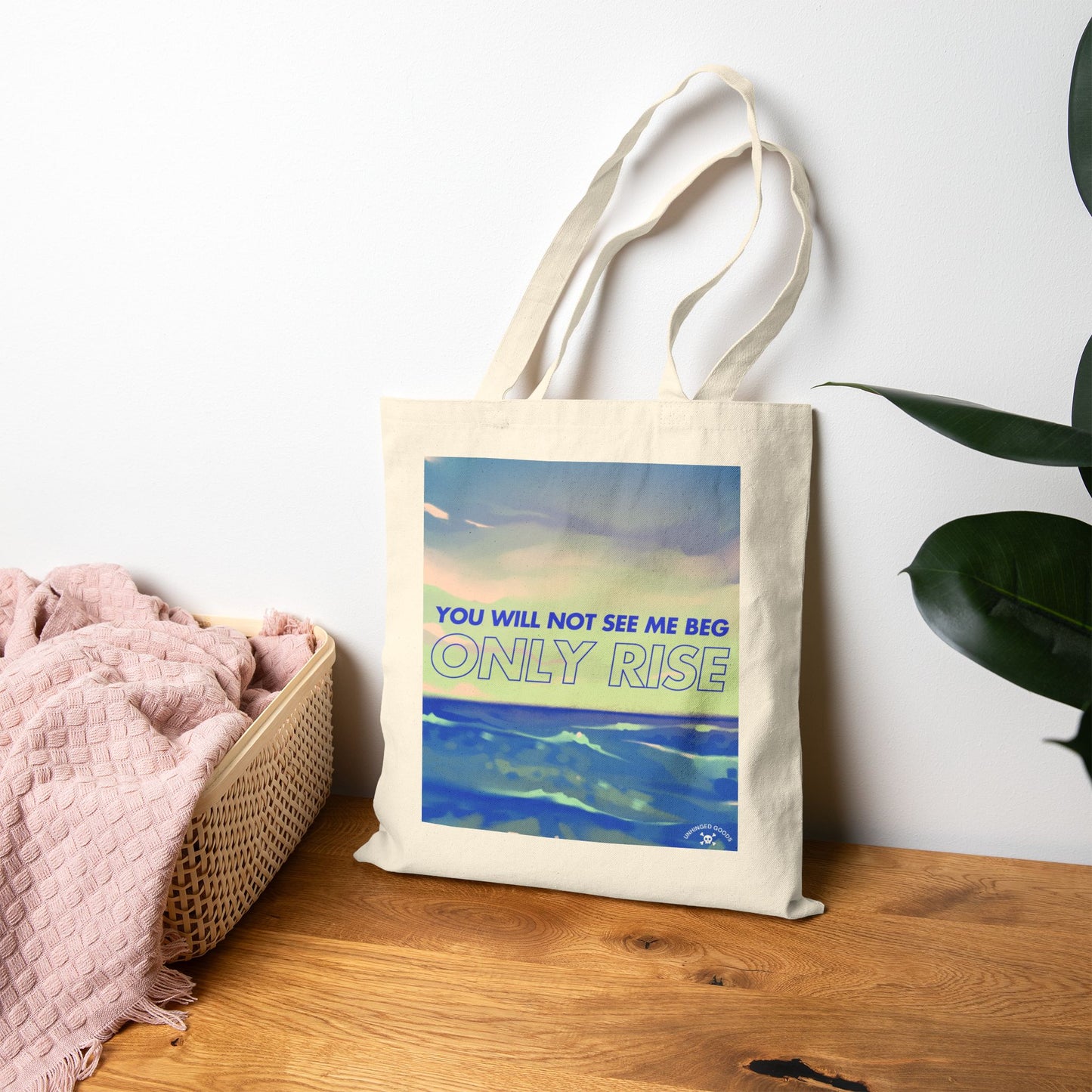 Inspirational Cotton Canvas Tote Bag - 'Only Rise' Motivational Shopper