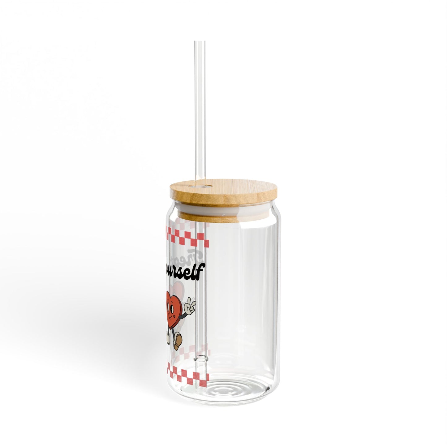 Cute Treat Yourself Glass Sipper - 16oz with Straw and Lid