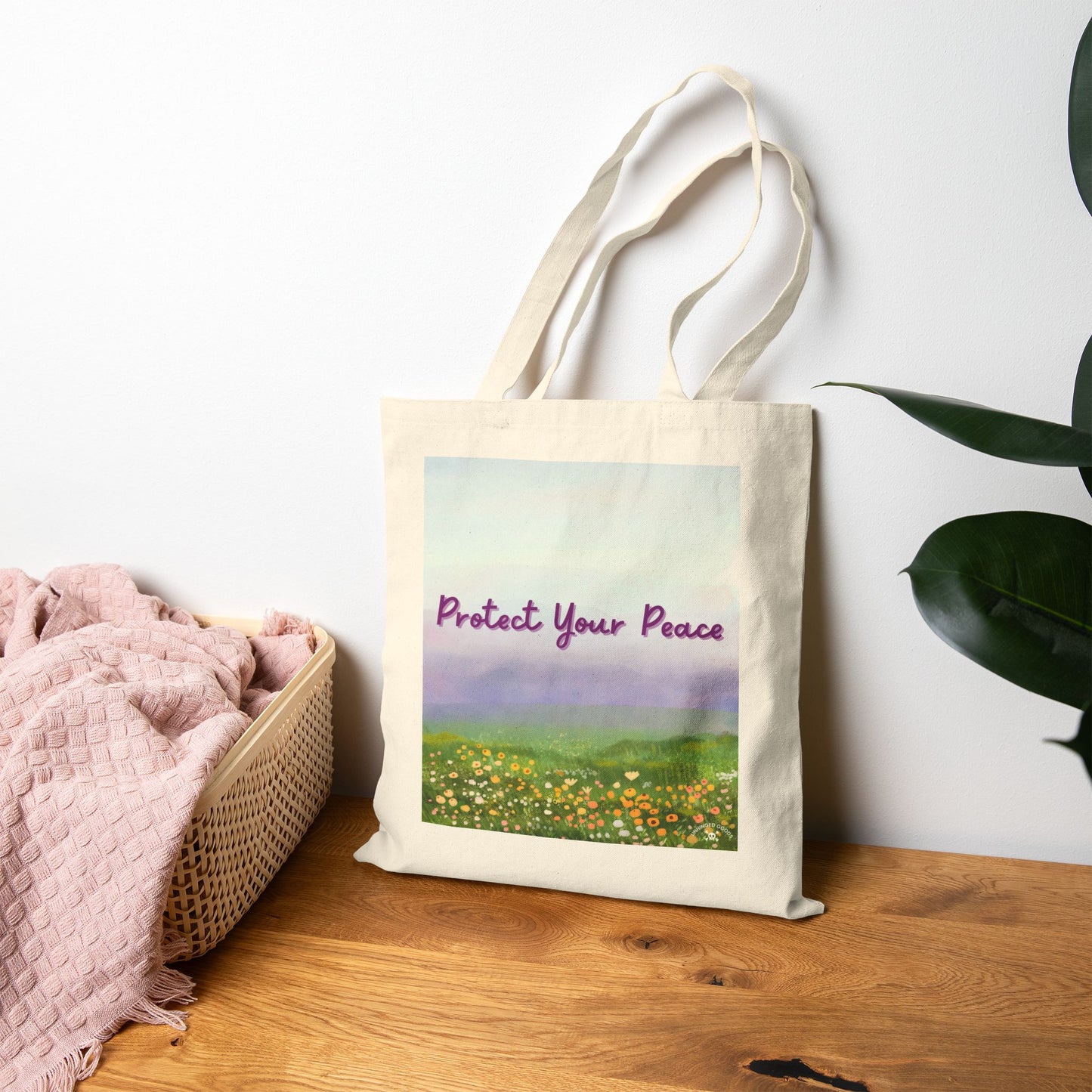 Protect Your Peace | Cotton Canvas Tote Bag - Eco-Friendly Floral Design