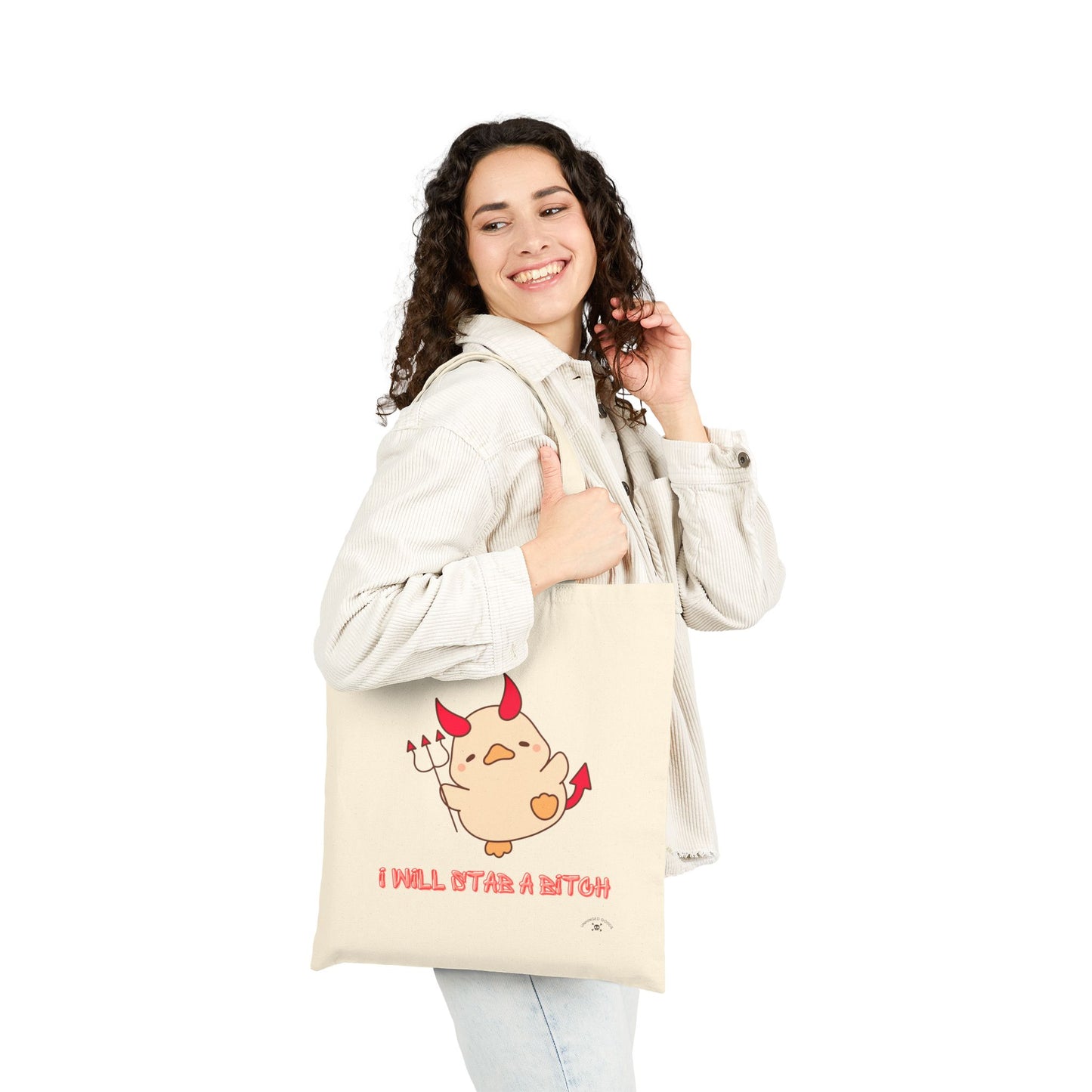 "I Will St@b a B*tch" | Funny Devil Cartoon Cotton Canvas Tote Bag
