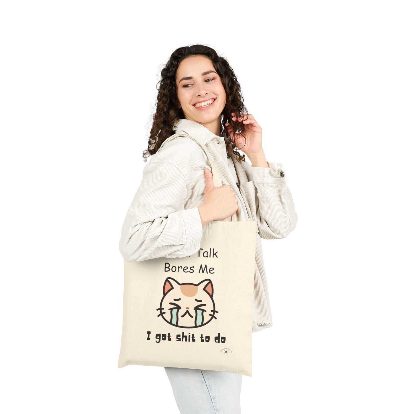 Funny Cat Tote Bag - "Small Talk Bores Me" - Perfect for Cat Lovers