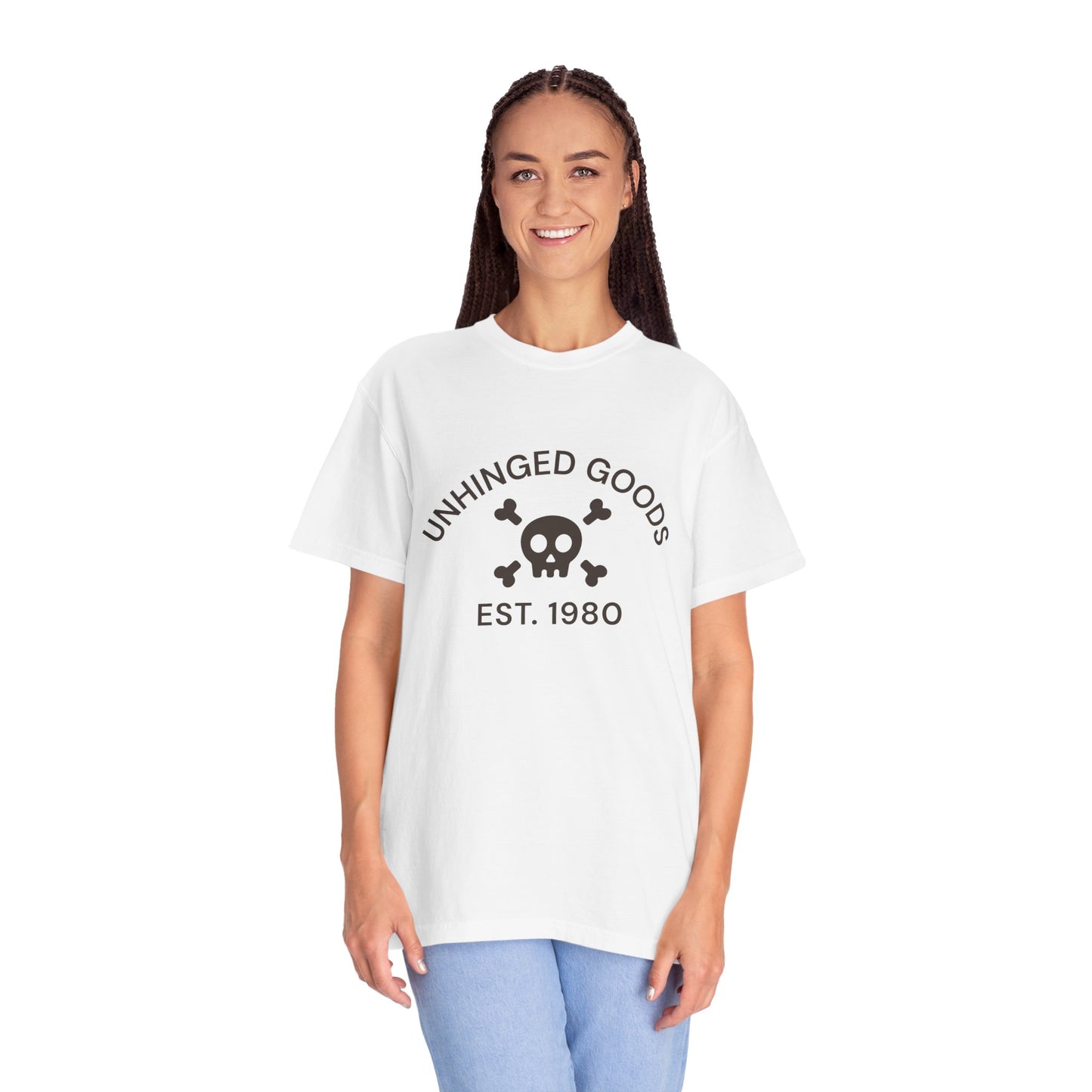 Unisex Garment-Dyed T-Shirt - Unhinged Goods Skull Print, Est. 1980