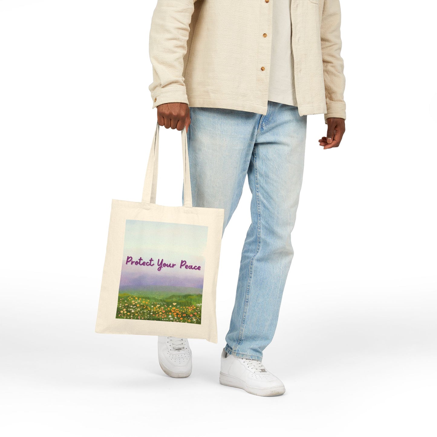 Protect Your Peace | Cotton Canvas Tote Bag - Eco-Friendly Floral Design