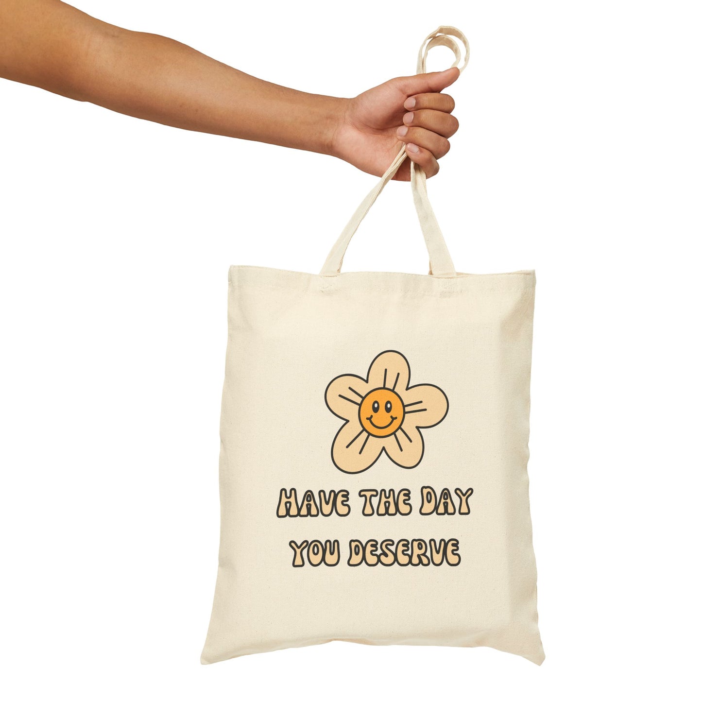 Happy Flower Quote Cotton Canvas Tote Bag - Perfect for Everyday Use