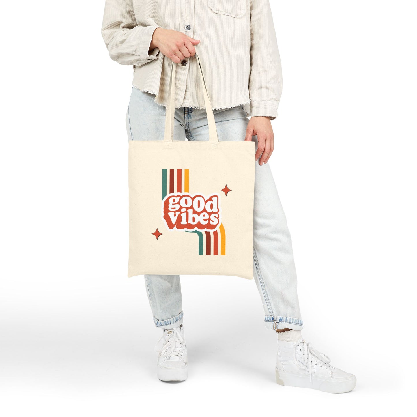 Good Vibes Cotton Canvas Tote Bag - Eco-Friendly Shopping Bag