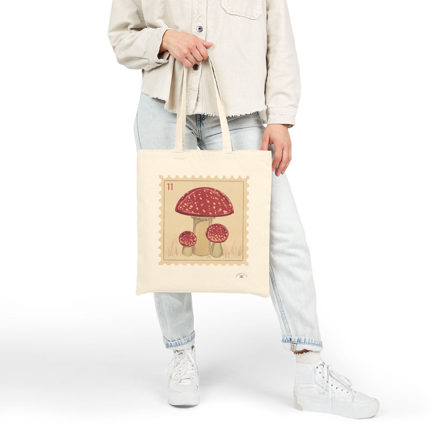 Vintage Mushroom Design Cotton Canvas Tote Bag - Eco-Friendly Shopping Tote