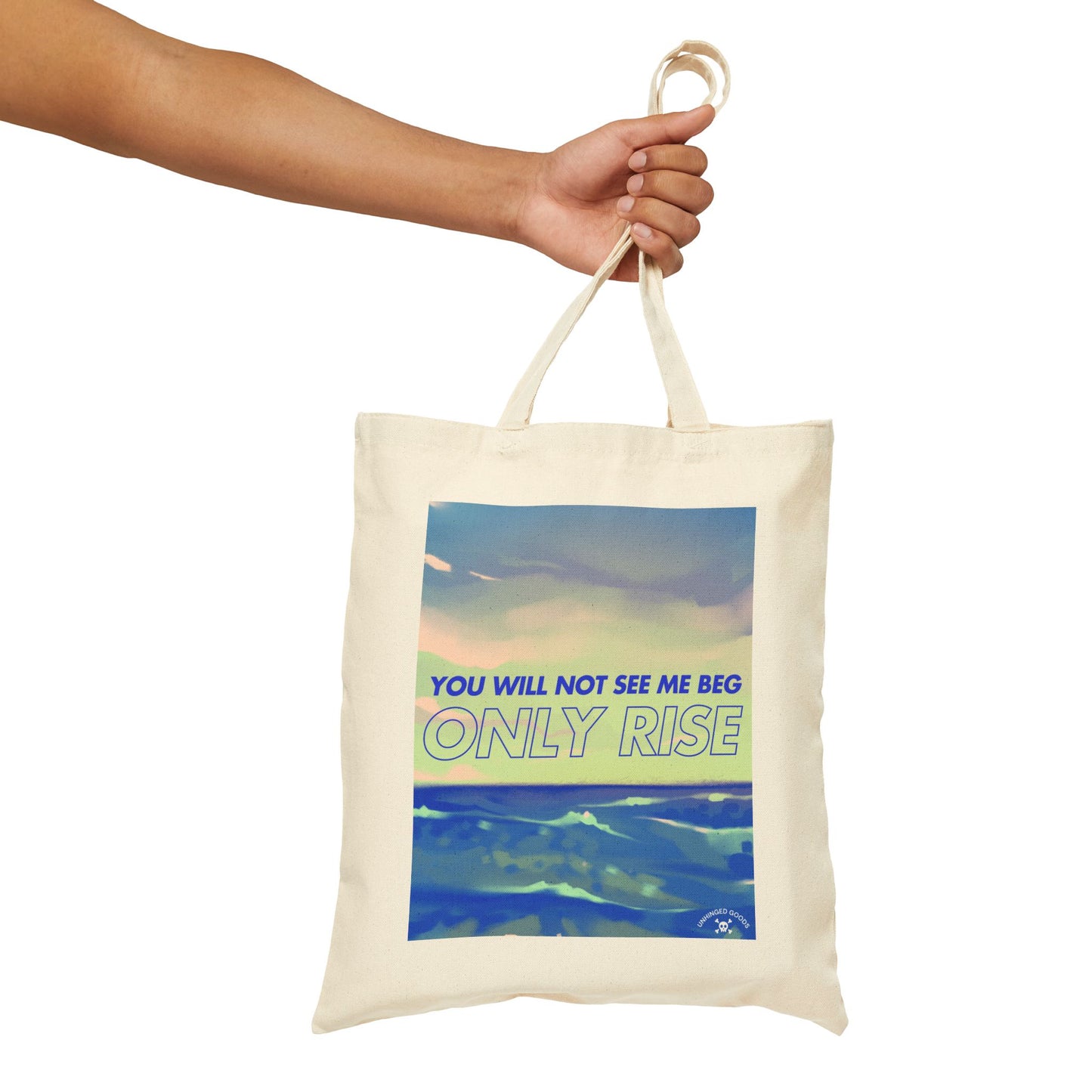 Inspirational Cotton Canvas Tote Bag - 'Only Rise' Motivational Shopper