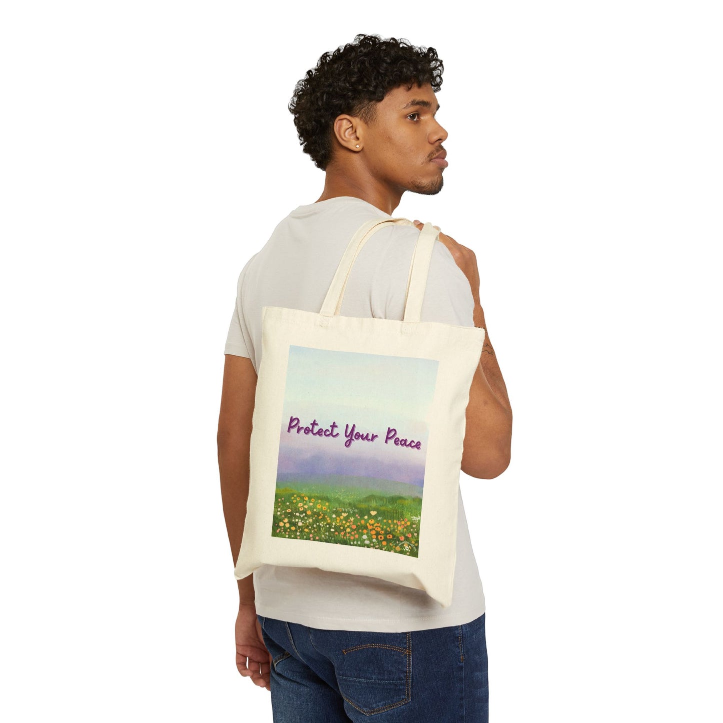 Protect Your Peace | Cotton Canvas Tote Bag - Eco-Friendly Floral Design