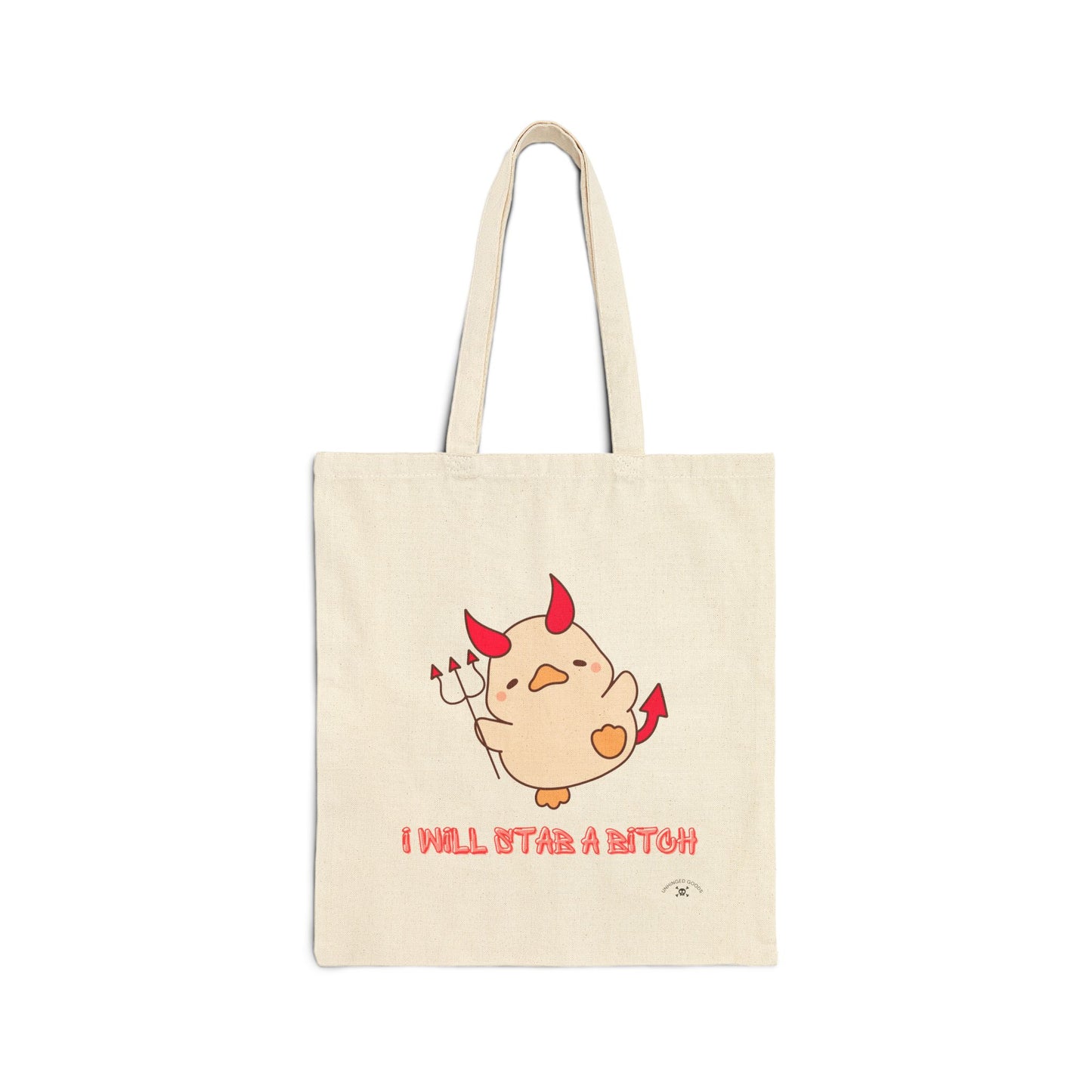 "I Will St@b a B*tch" | Funny Devil Cartoon Cotton Canvas Tote Bag