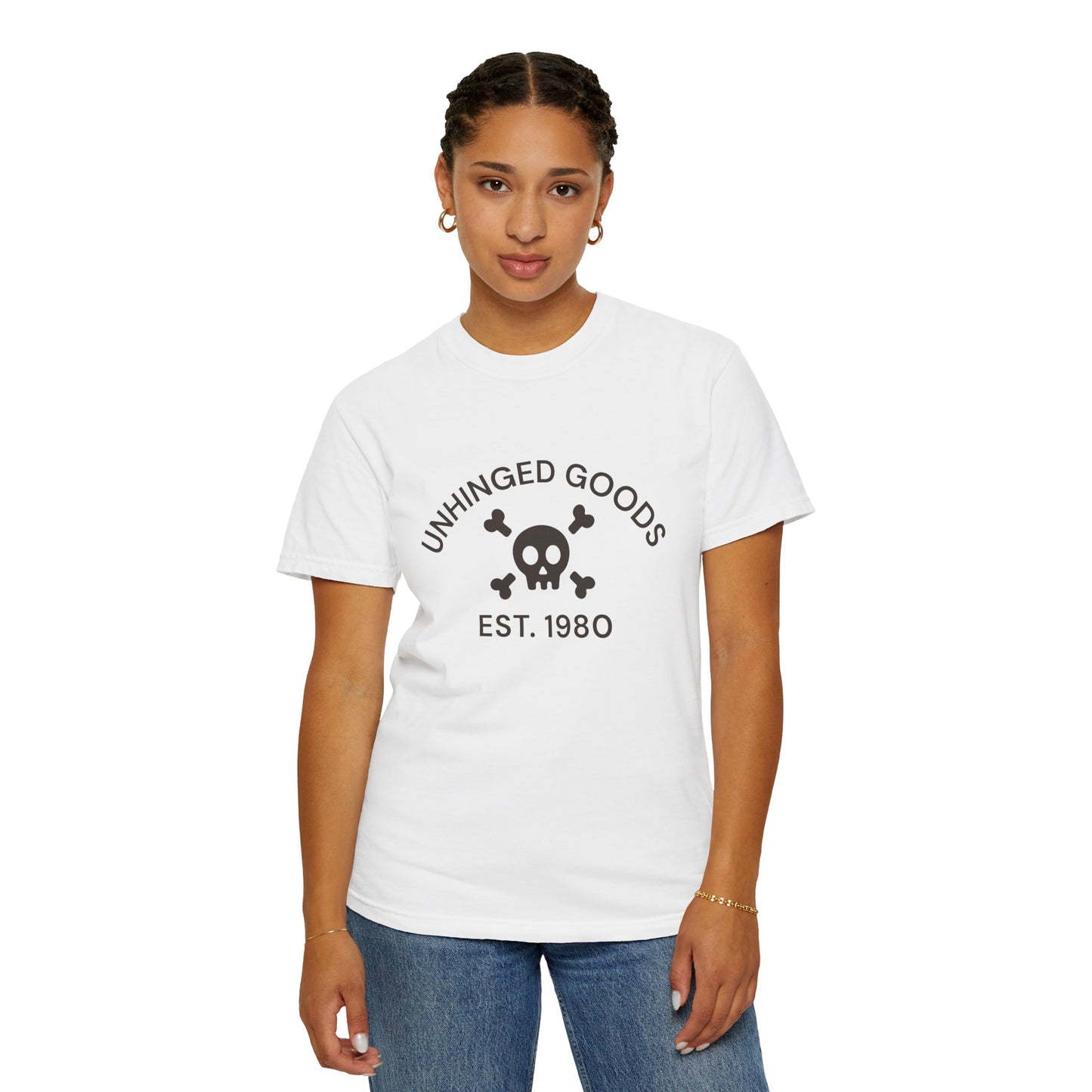 Unisex Garment-Dyed T-Shirt - Unhinged Goods Skull Print, Est. 1980