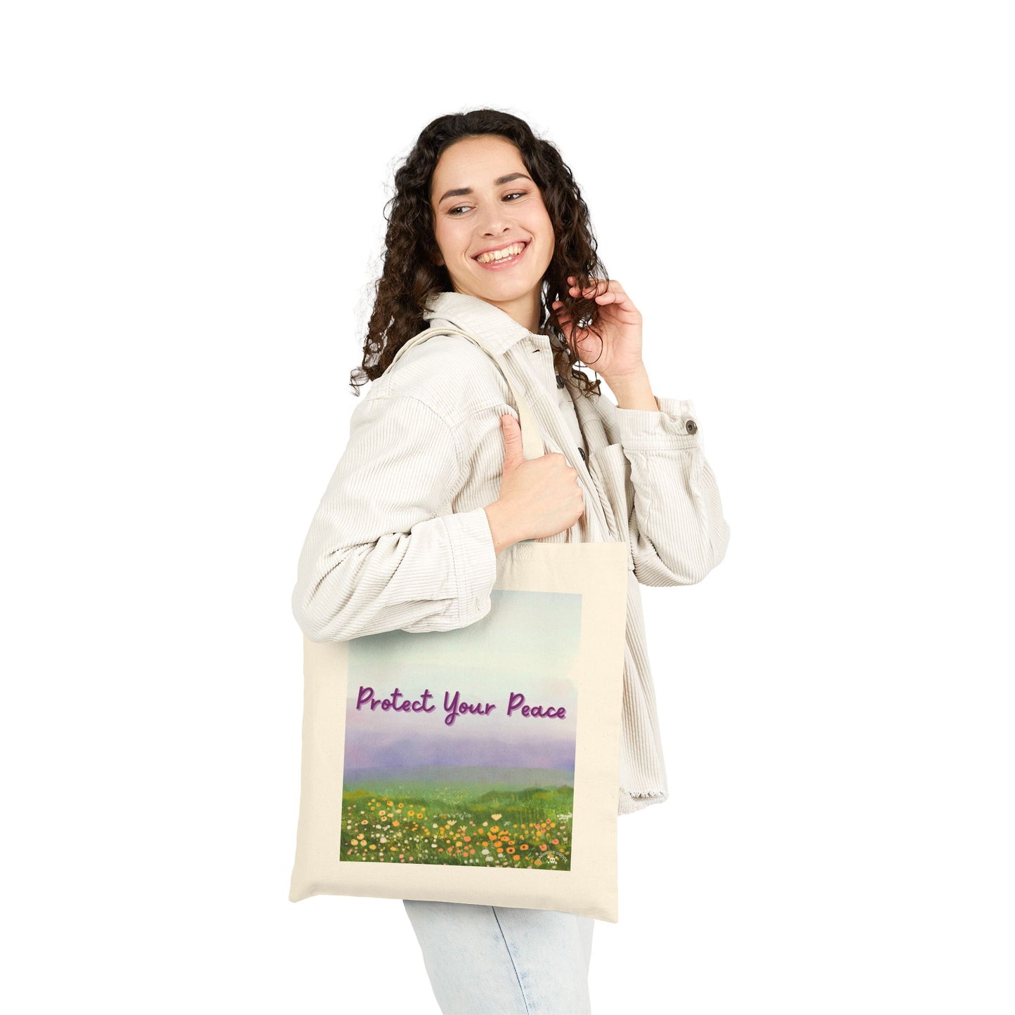 Protect Your Peace | Cotton Canvas Tote Bag - Eco-Friendly Floral Design