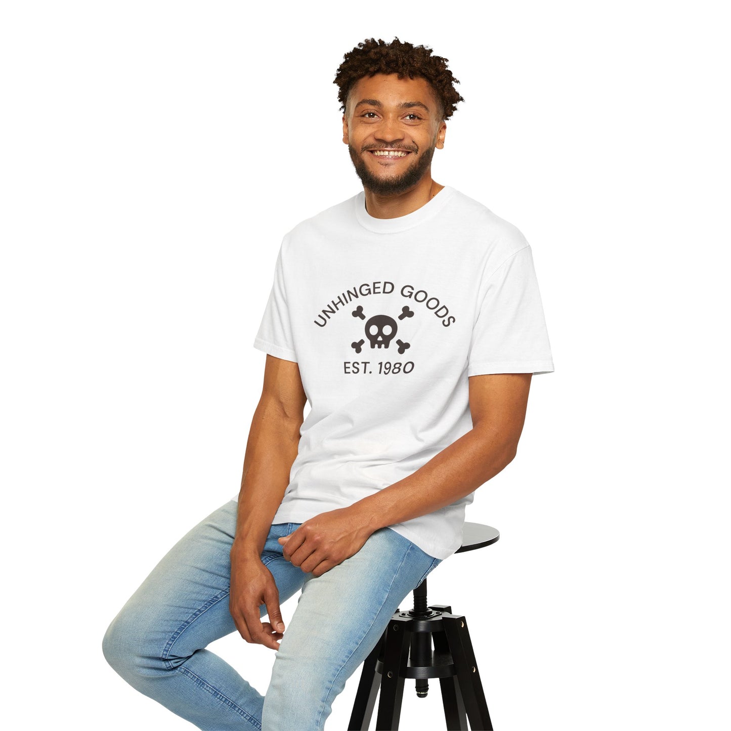 Unisex Garment-Dyed T-Shirt - Unhinged Goods Skull Print, Est. 1980