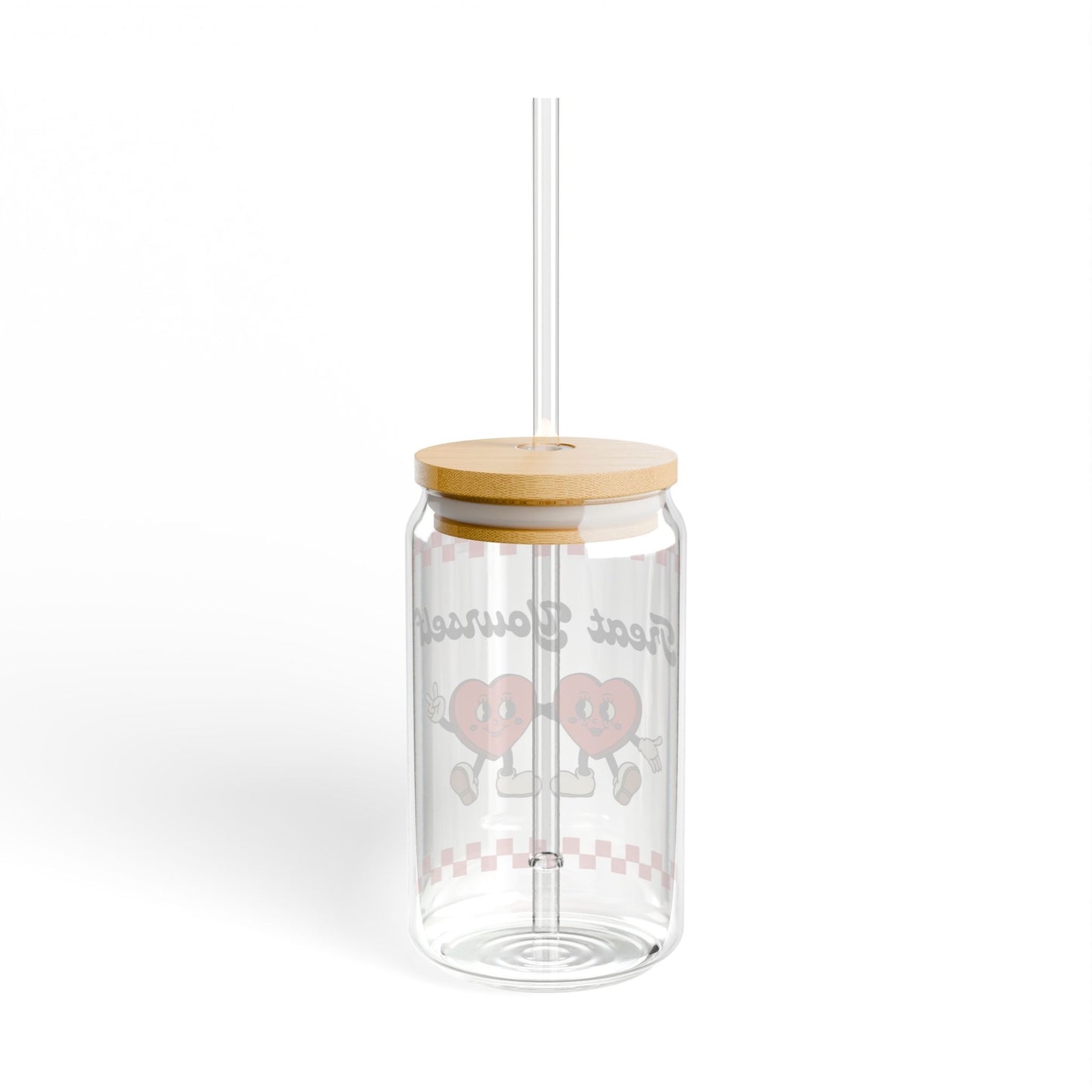 Cute Treat Yourself Glass Sipper - 16oz with Straw and Lid