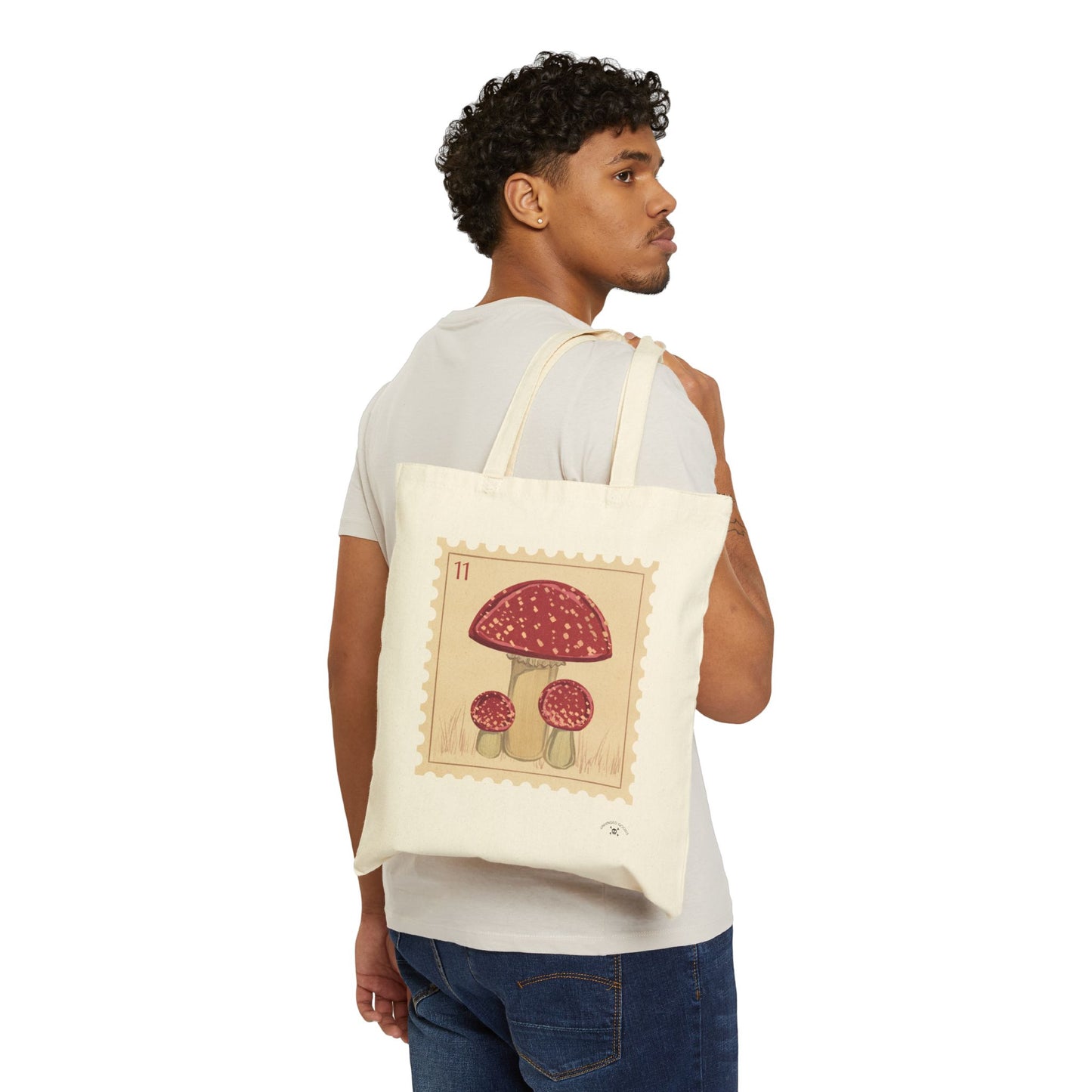 Vintage Mushroom Design Cotton Canvas Tote Bag - Eco-Friendly Shopping Tote