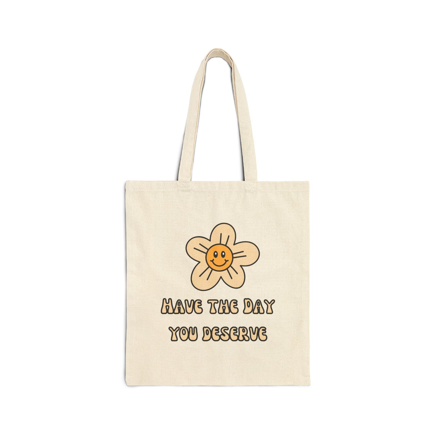 Happy Flower Quote Cotton Canvas Tote Bag - Perfect for Everyday Use