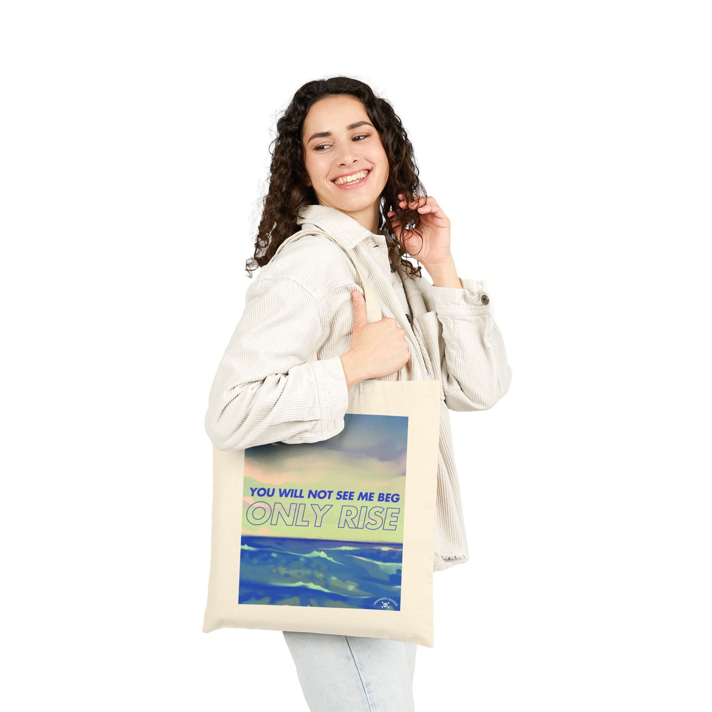 Inspirational Cotton Canvas Tote Bag - 'Only Rise' Motivational Shopper