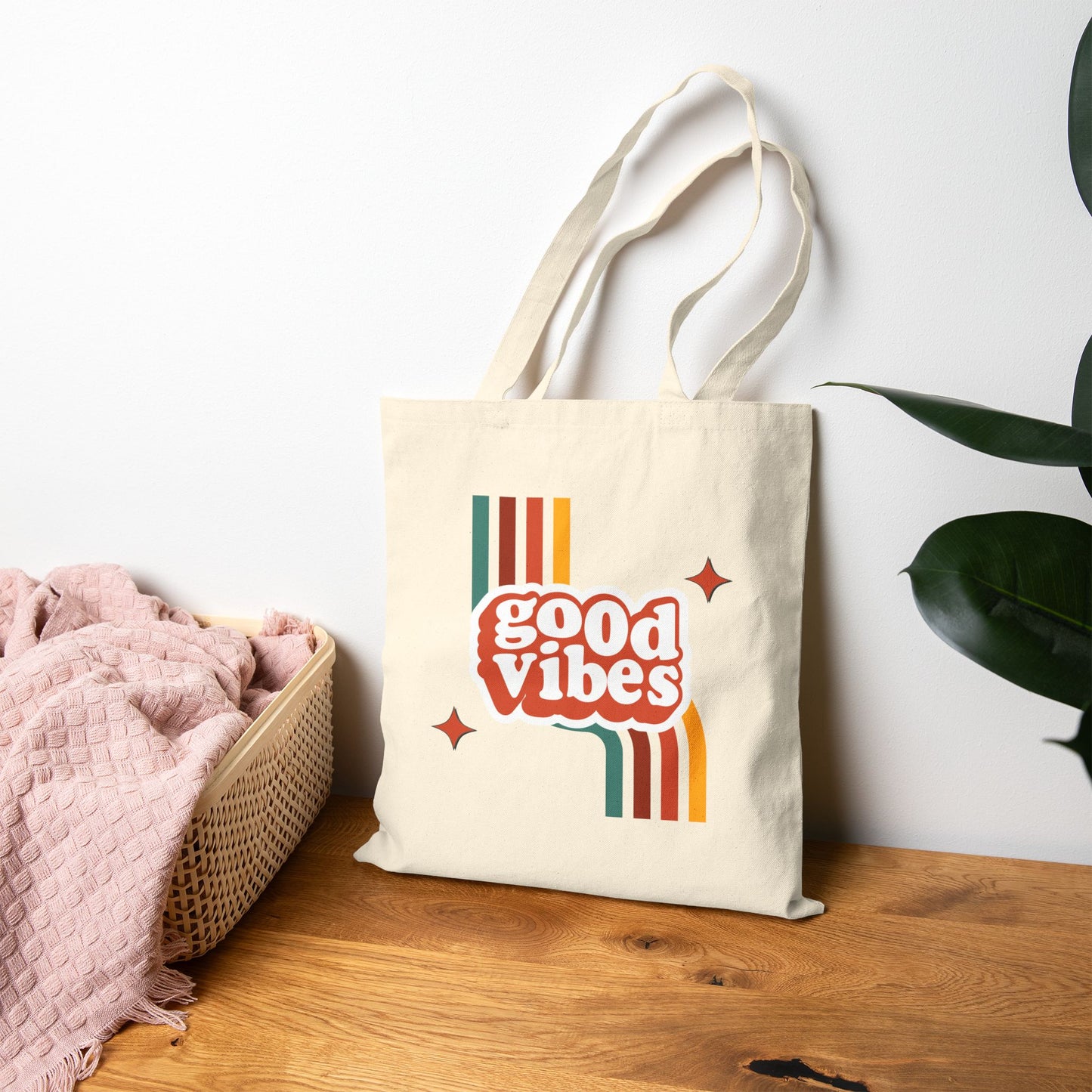 Good Vibes Cotton Canvas Tote Bag - Eco-Friendly Shopping Bag