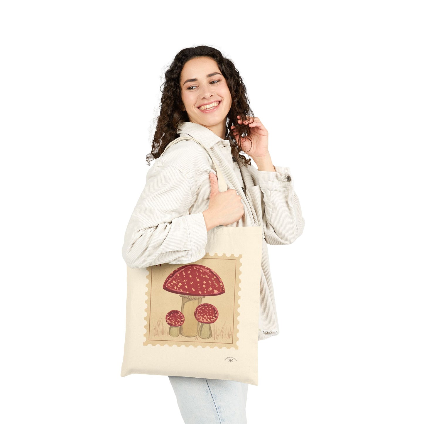 Vintage Mushroom Design Cotton Canvas Tote Bag - Eco-Friendly Shopping Tote