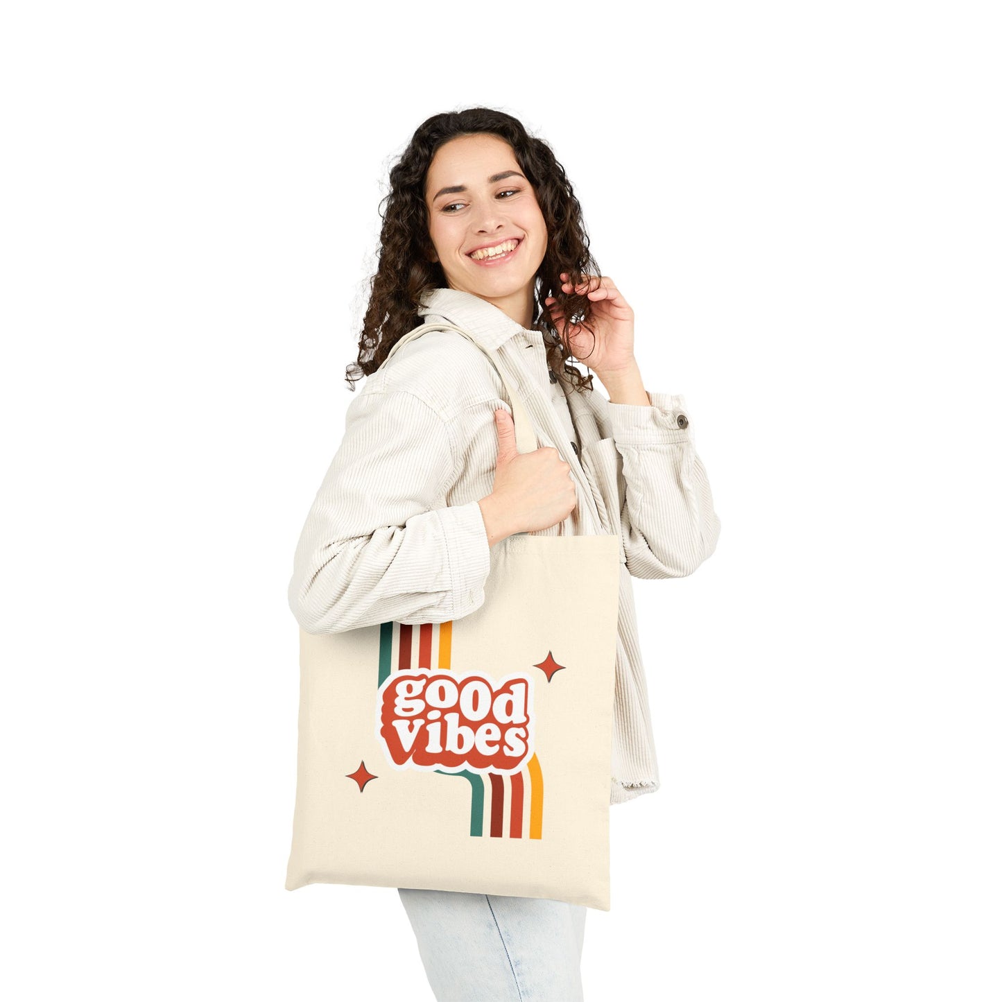 Good Vibes Cotton Canvas Tote Bag - Eco-Friendly Shopping Bag