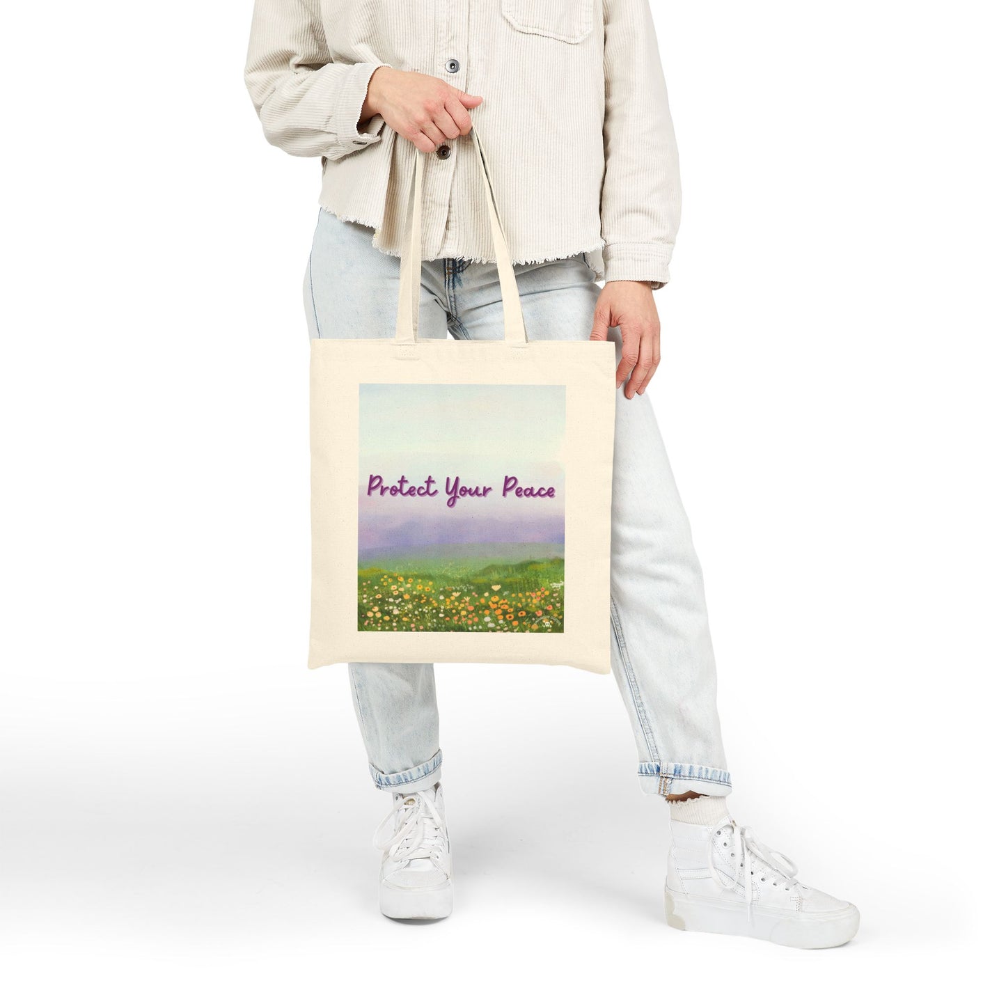 Protect Your Peace | Cotton Canvas Tote Bag - Eco-Friendly Floral Design