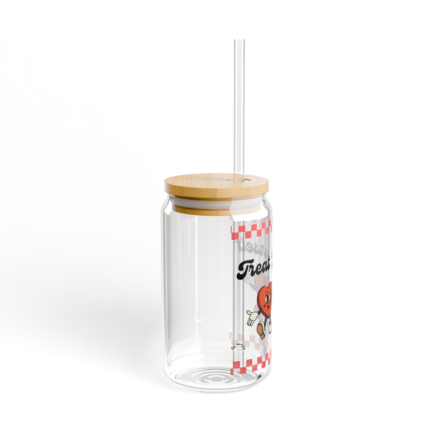 Cute Treat Yourself Glass Sipper - 16oz with Straw and Lid