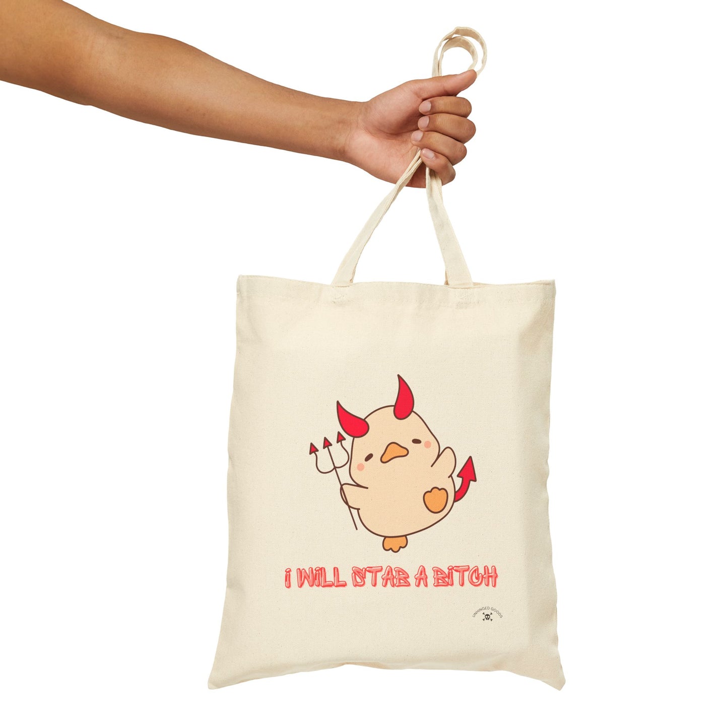 "I Will St@b a B*tch" | Funny Devil Cartoon Cotton Canvas Tote Bag