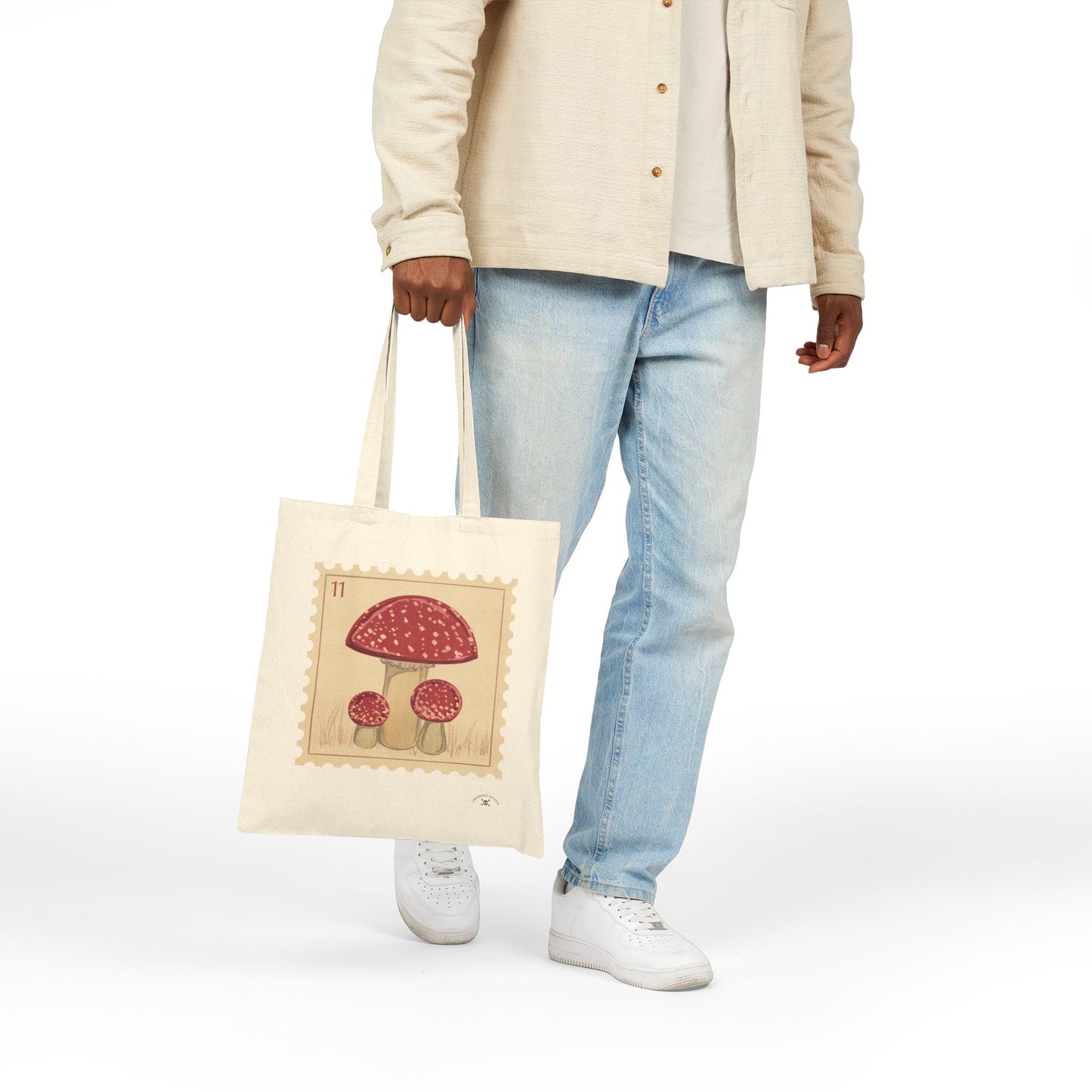 Vintage Mushroom Design Cotton Canvas Tote Bag - Eco-Friendly Shopping Tote