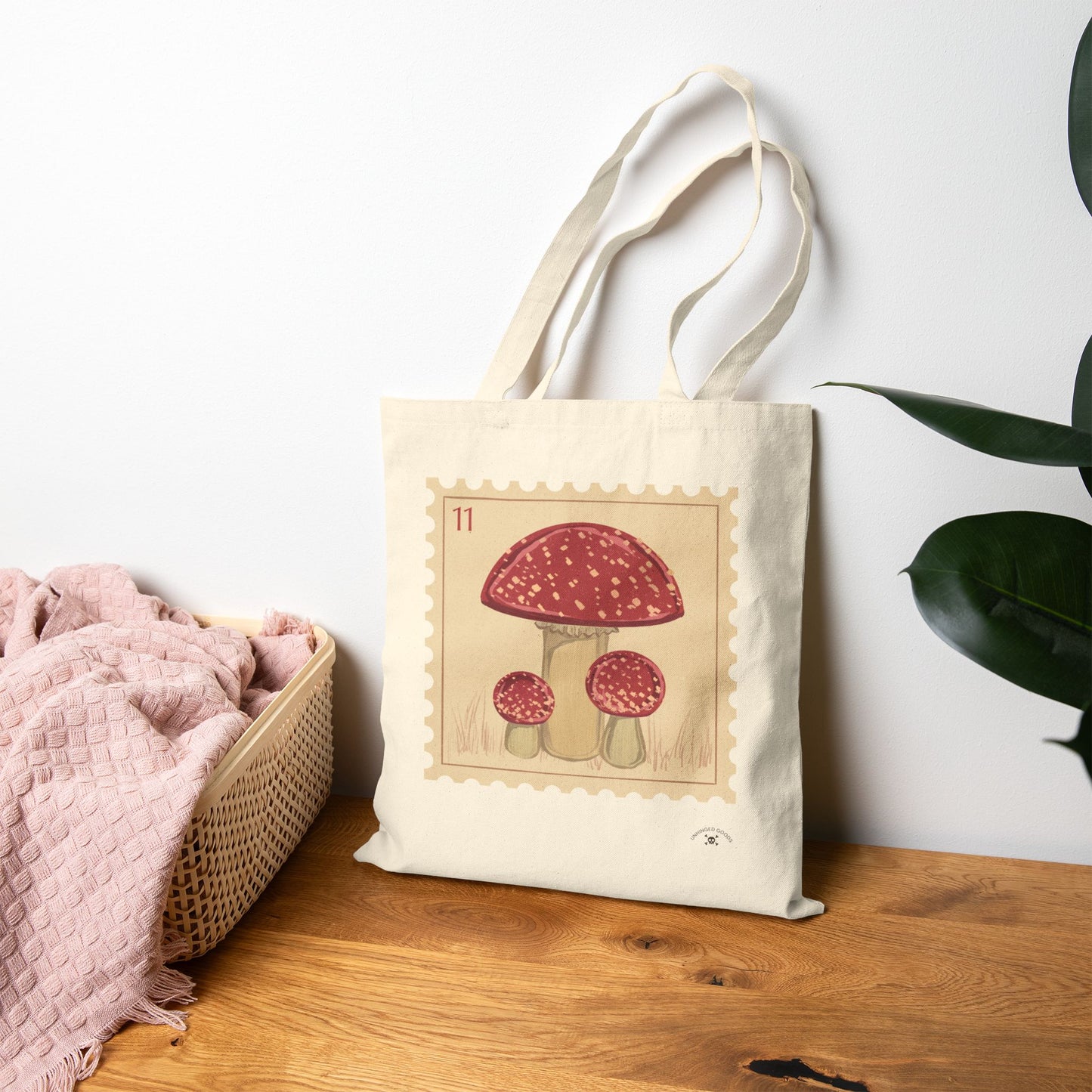 Vintage Mushroom Design Cotton Canvas Tote Bag - Eco-Friendly Shopping Tote