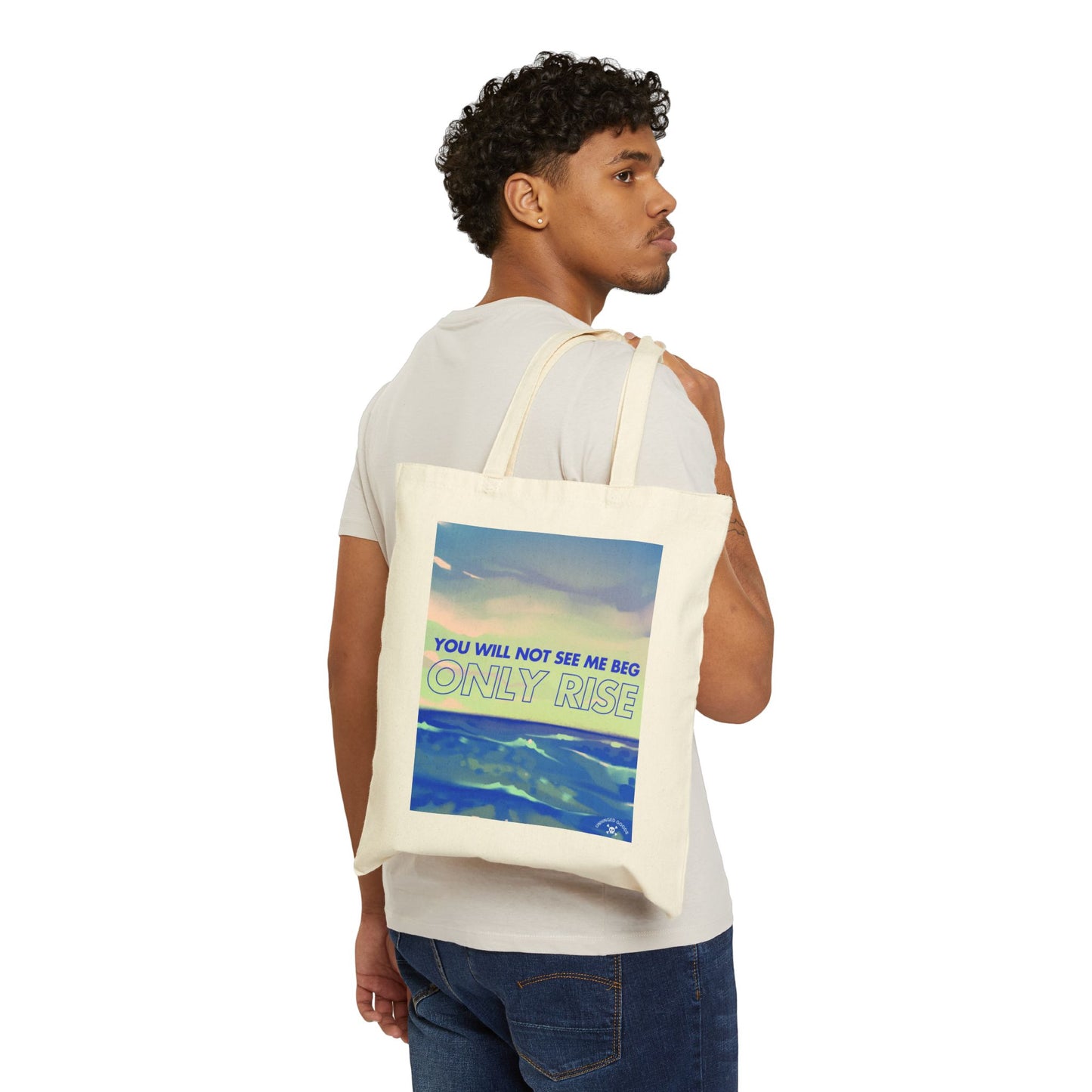 Inspirational Cotton Canvas Tote Bag - 'Only Rise' Motivational Shopper