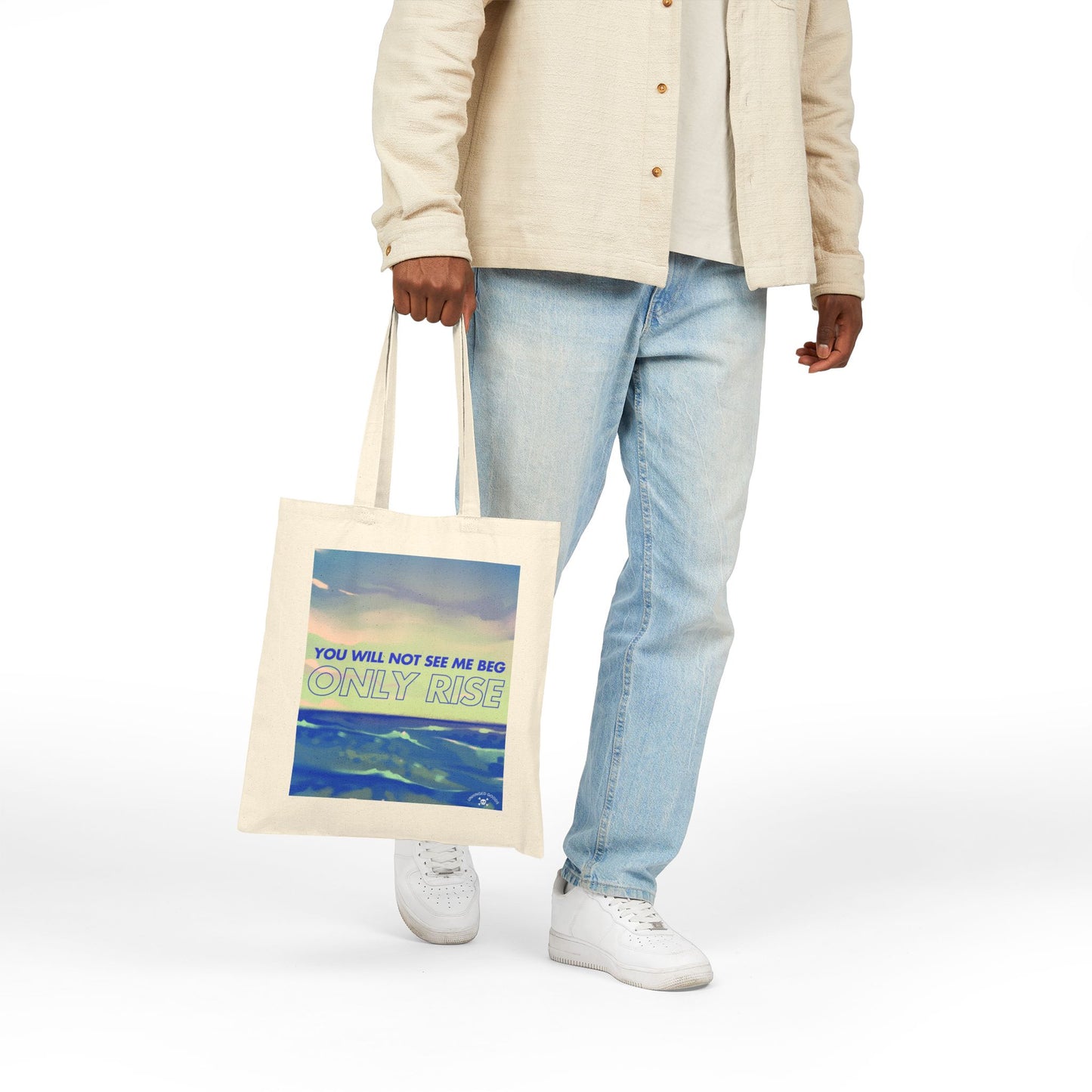 Inspirational Cotton Canvas Tote Bag - 'Only Rise' Motivational Shopper