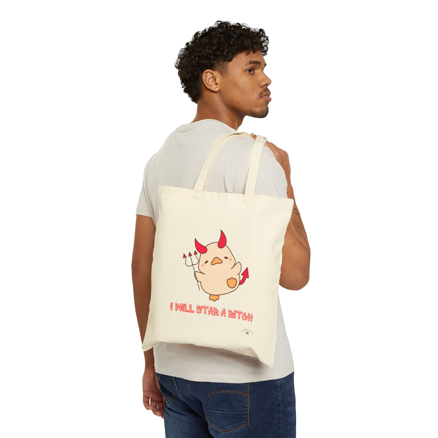 "I Will St@b a B*tch" | Funny Devil Cartoon Cotton Canvas Tote Bag