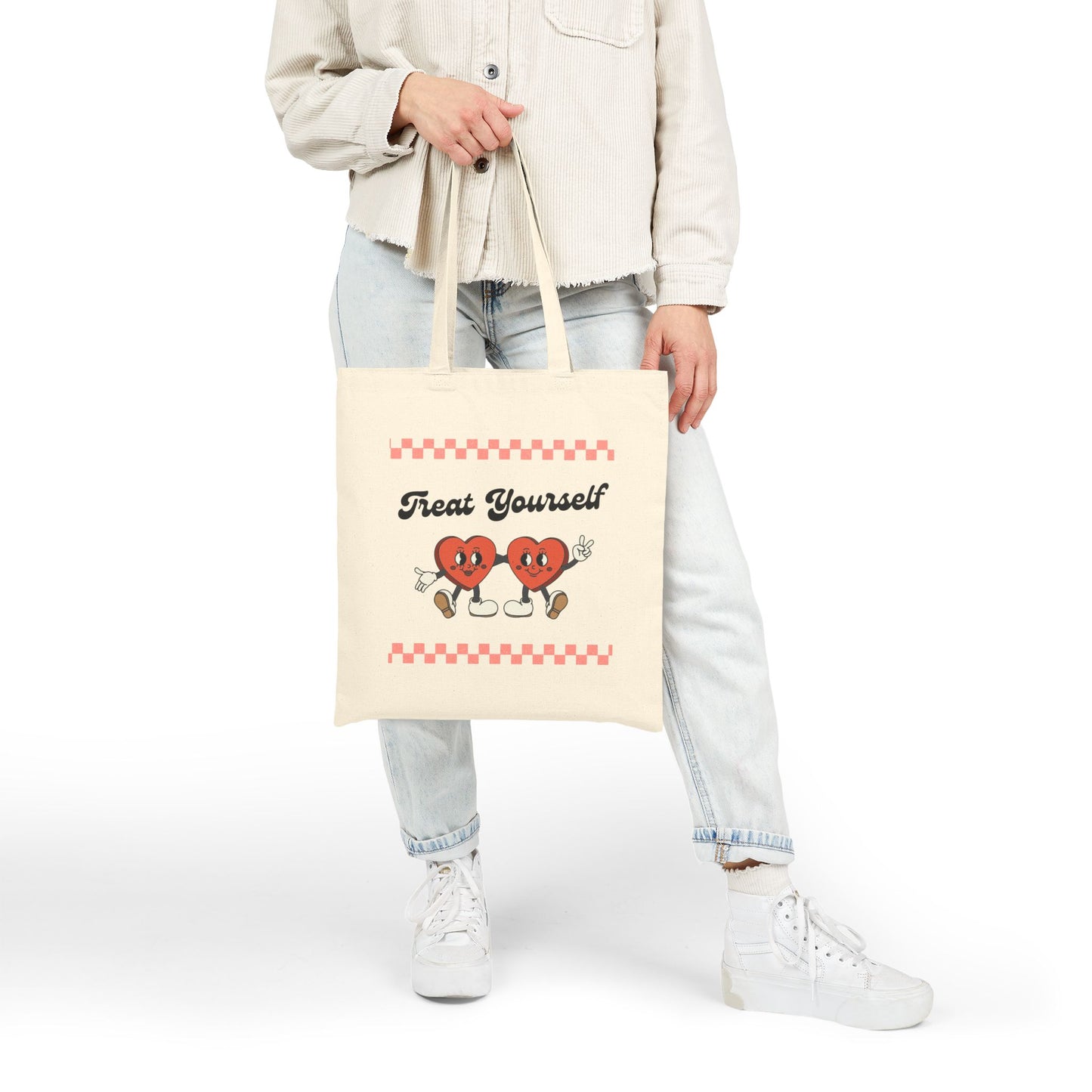 Treat Yourself Heart Design Cotton Canvas Tote Bag