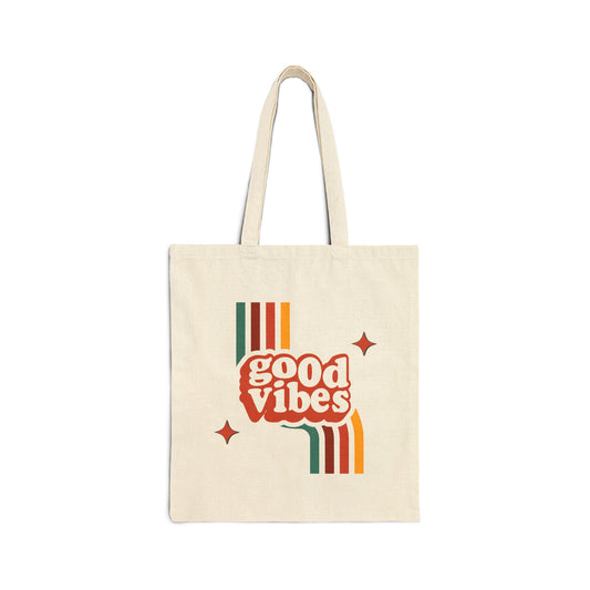 Good Vibes Cotton Canvas Tote Bag - Eco-Friendly Shopping Bag