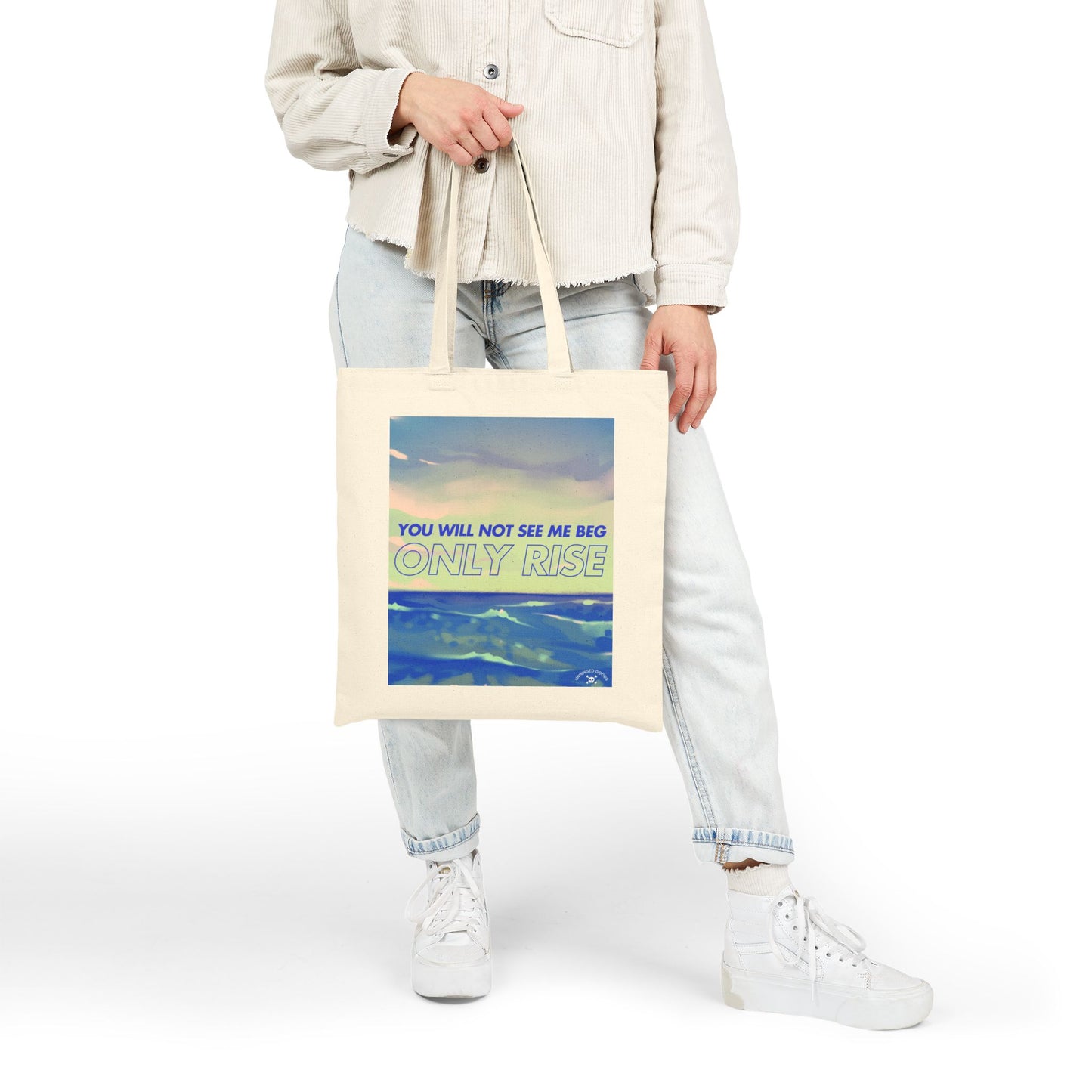 Inspirational Cotton Canvas Tote Bag - 'Only Rise' Motivational Shopper