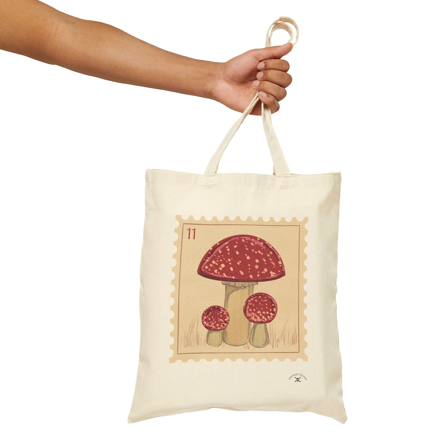 Vintage Mushroom Design Cotton Canvas Tote Bag - Eco-Friendly Shopping Tote