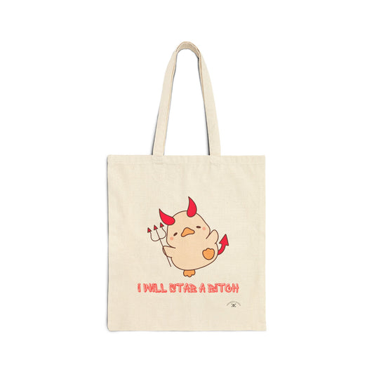 "I Will St@b a B*tch" | Funny Devil Cartoon Cotton Canvas Tote Bag
