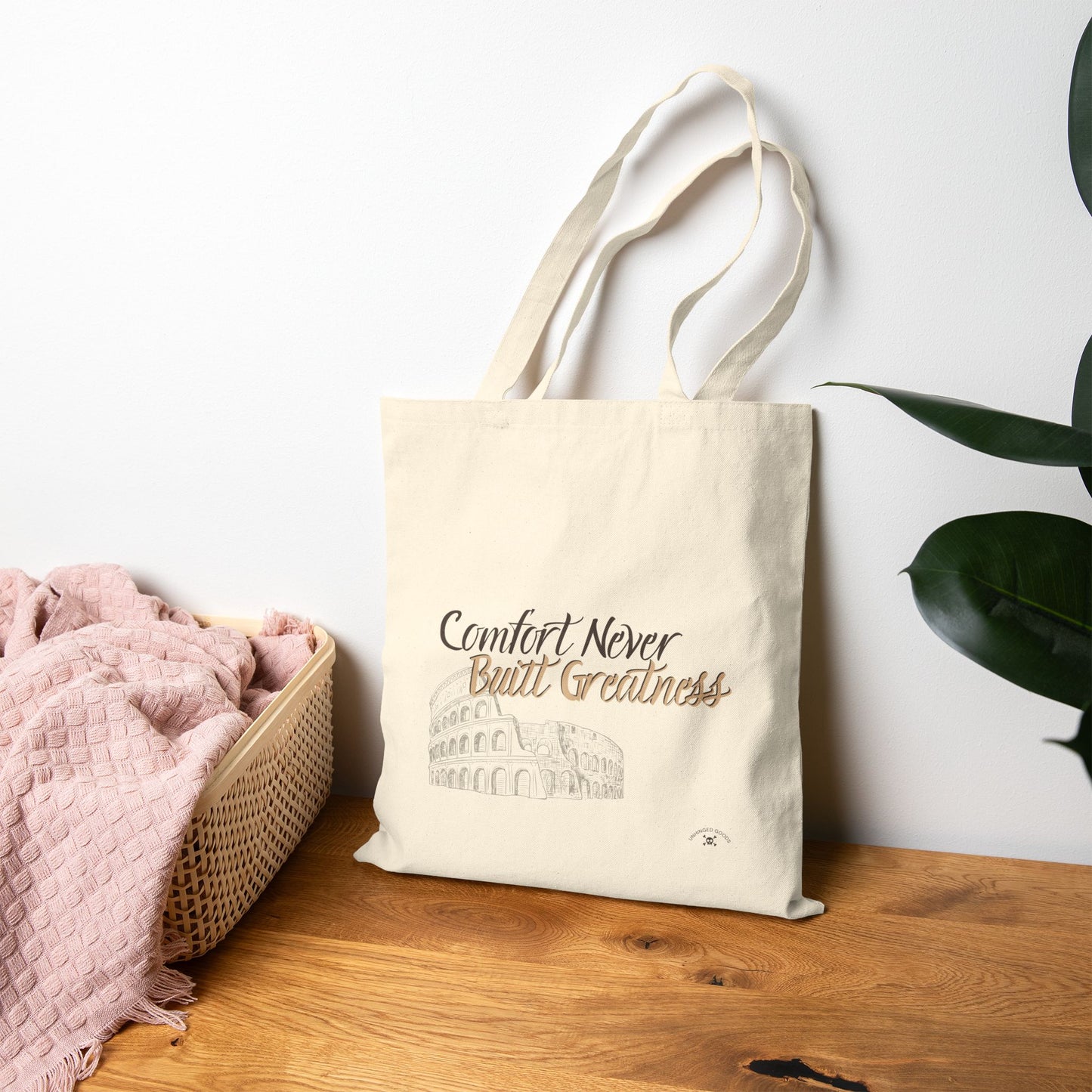 Motivational Canvas Tote Bag - 'Comfort Never Built Greatness'