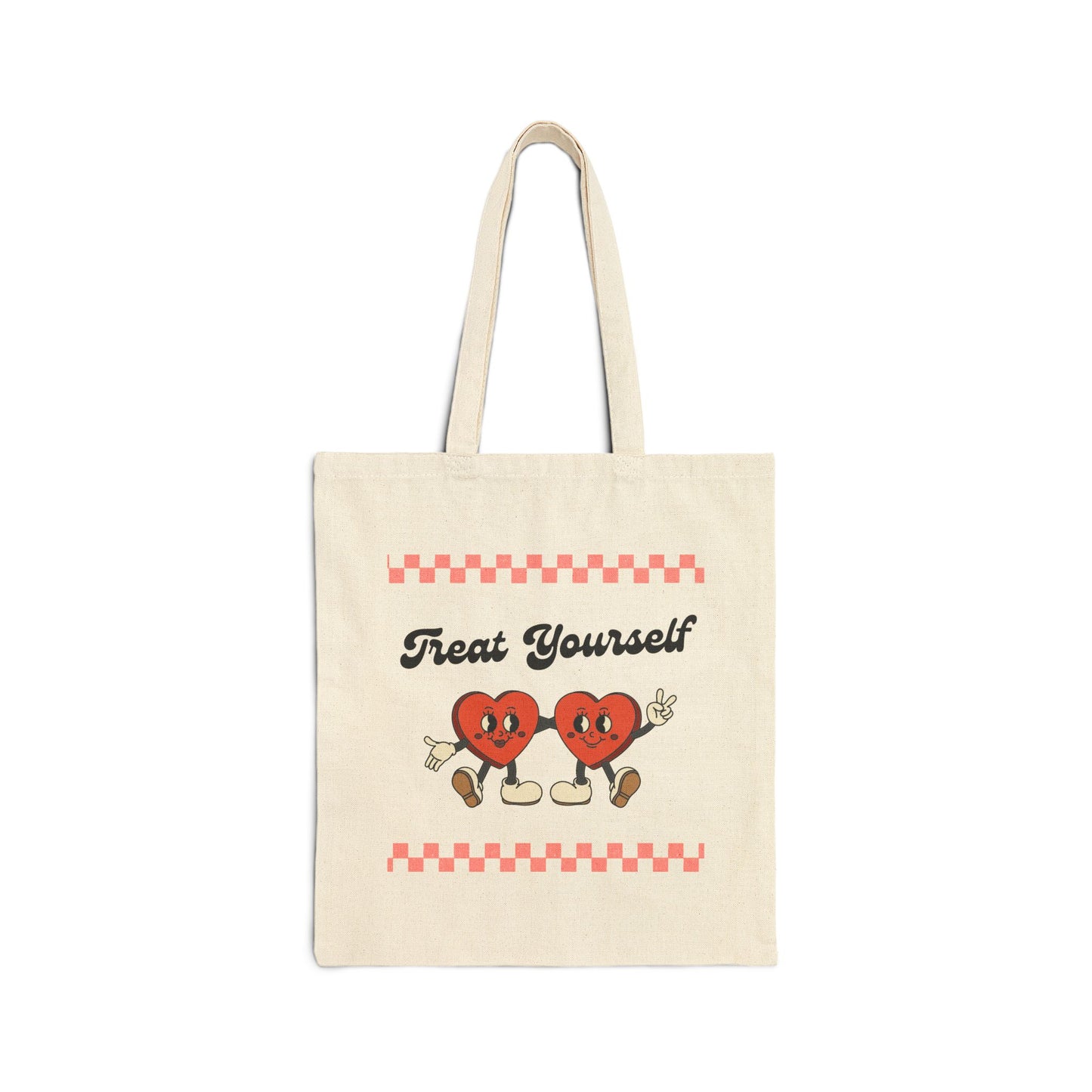 Treat Yourself Heart Design Cotton Canvas Tote Bag