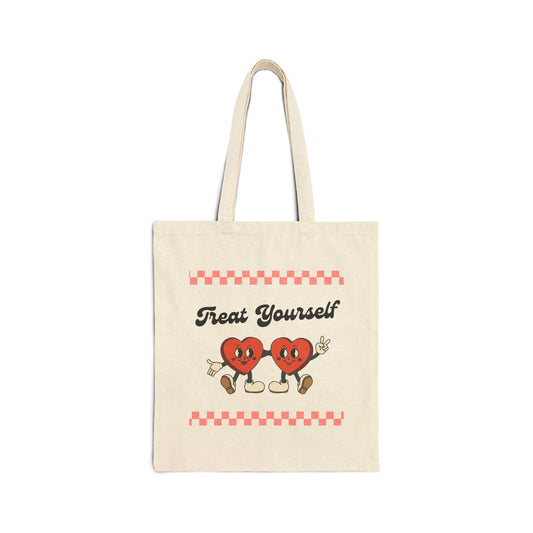 Treat Yourself Heart Design Cotton Canvas Tote Bag