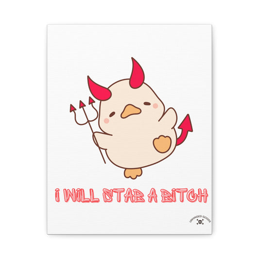 Quirky Devil Chick Canvas Print - "I Will Stab A Bitch"