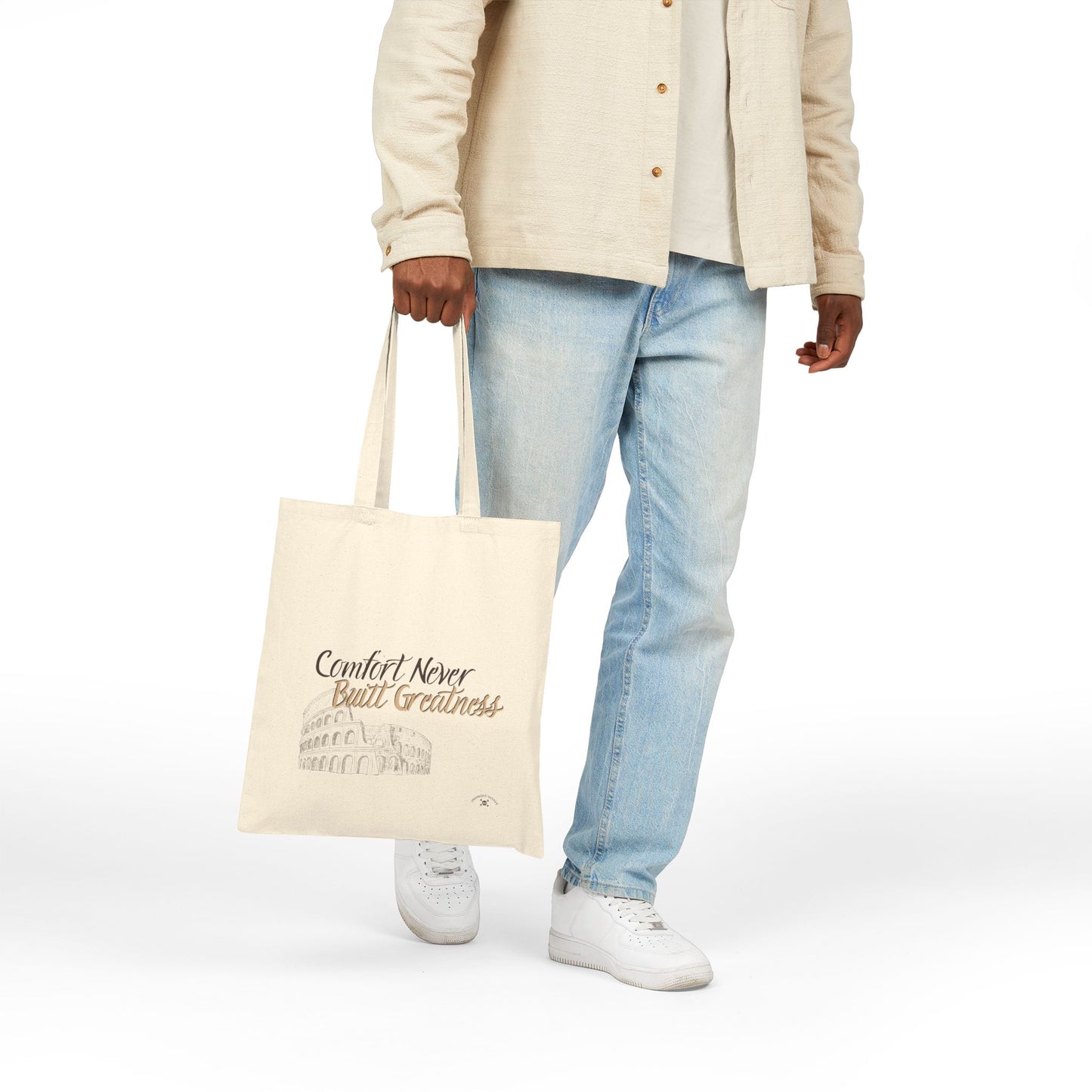 Motivational Canvas Tote Bag - 'Comfort Never Built Greatness'