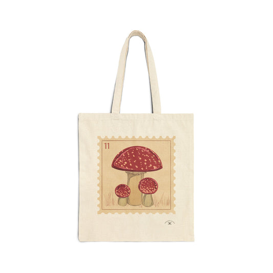Vintage Mushroom Design Cotton Canvas Tote Bag - Eco-Friendly Shopping Tote