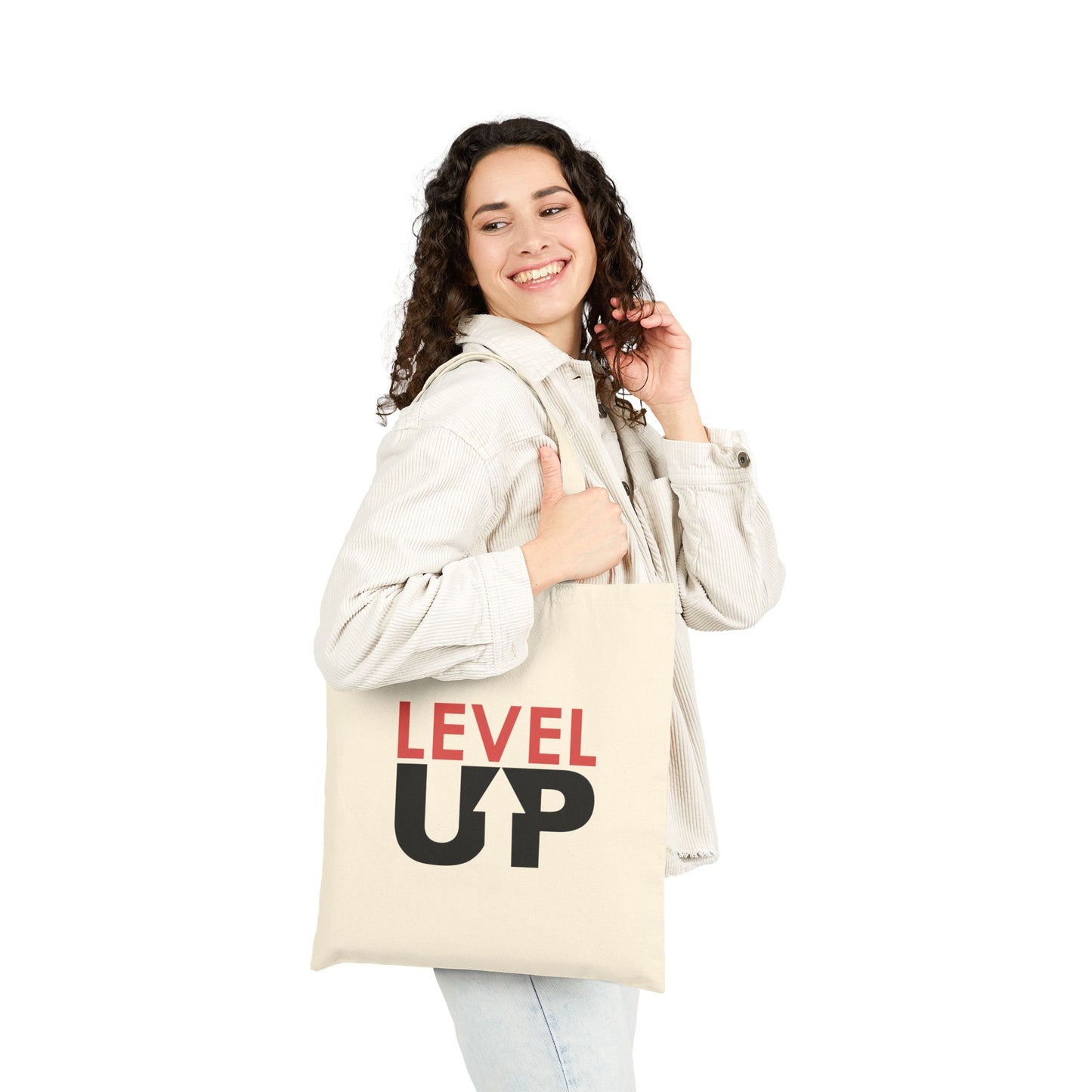 Level Up Cotton Canvas Tote Bag - Eco-Friendly Shopping Bag for Dreamers & Trendsetters