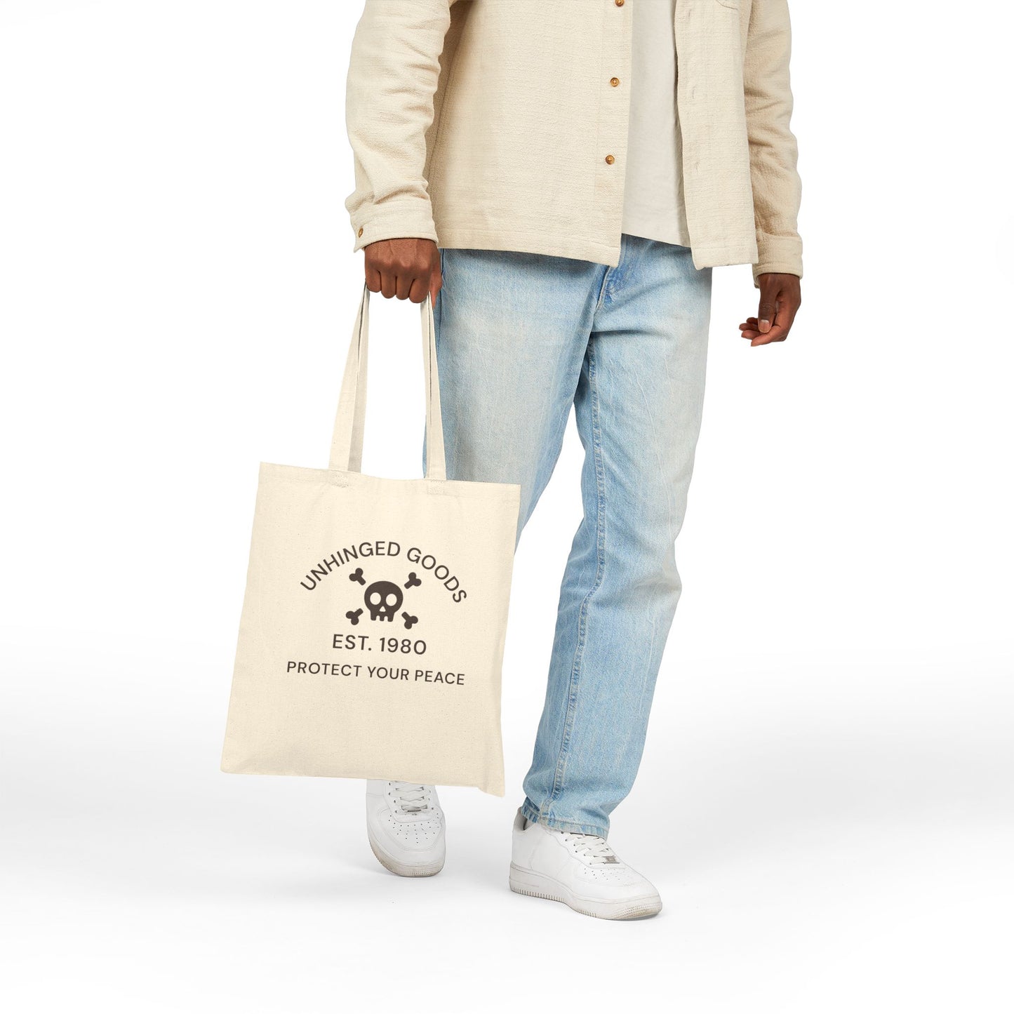 Unhinged Goods Cotton Canvas Tote Bag - Protect Your Peace - Eco-Friendly, Stylish, Perfect for Everyday Use
