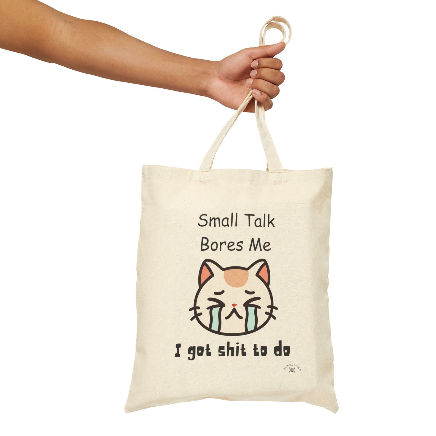 Funny Cat Tote Bag - "Small Talk Bores Me" - Perfect for Cat Lovers